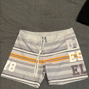Diesel Gray and Orange Board Shorts with Sporty Stripes